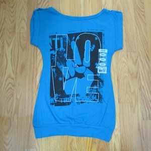 NO BOUNDARIES WOMEN'S JUNIOR'S SIZE S (3 / 5) T-SHIRT TEAL LOVE GRAPHIC SS NWT